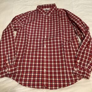 Janie and Jack boys red cream blue plaid size 12 Oxford cotton shirt
